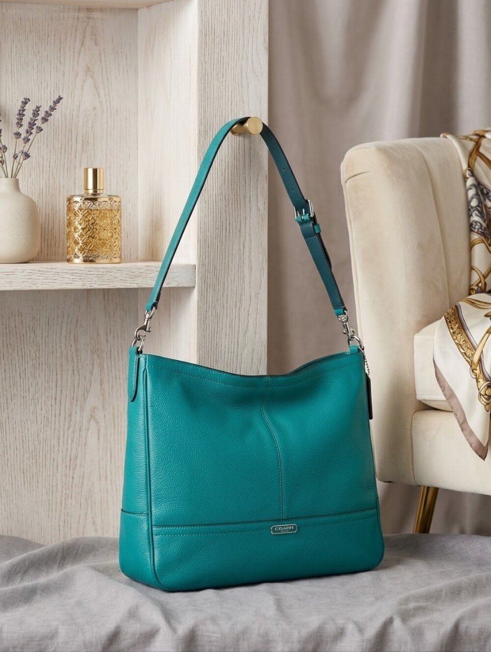 Coach Park F23293 Bright Jade Pebbled Leather Large Hobo Bag